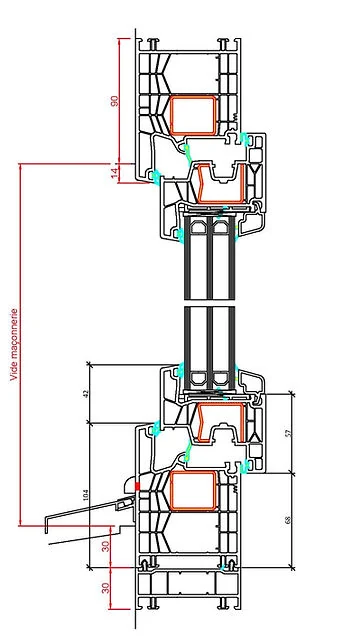 Dessin technique en coupe d’un profil de fenêtre avec ses renforts, visuel du site OBPF.